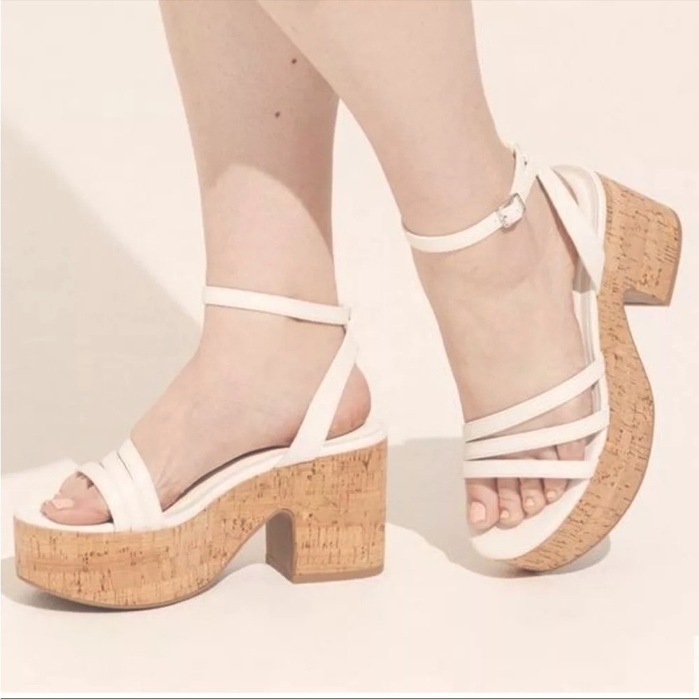 Torrid White Cork Platform Block Heel Sandals | Size 8WW
